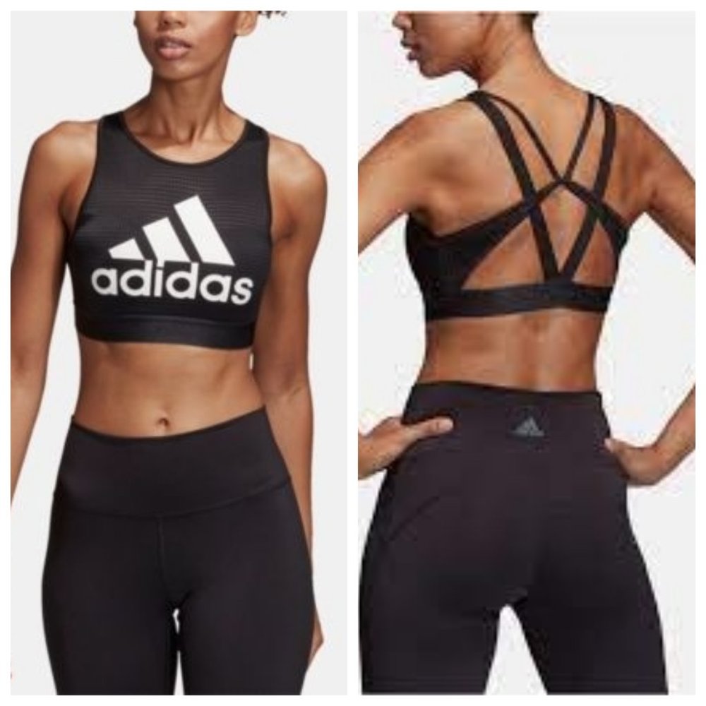 adidas High-Neck Strappy-Back Bra Medium- Black XX